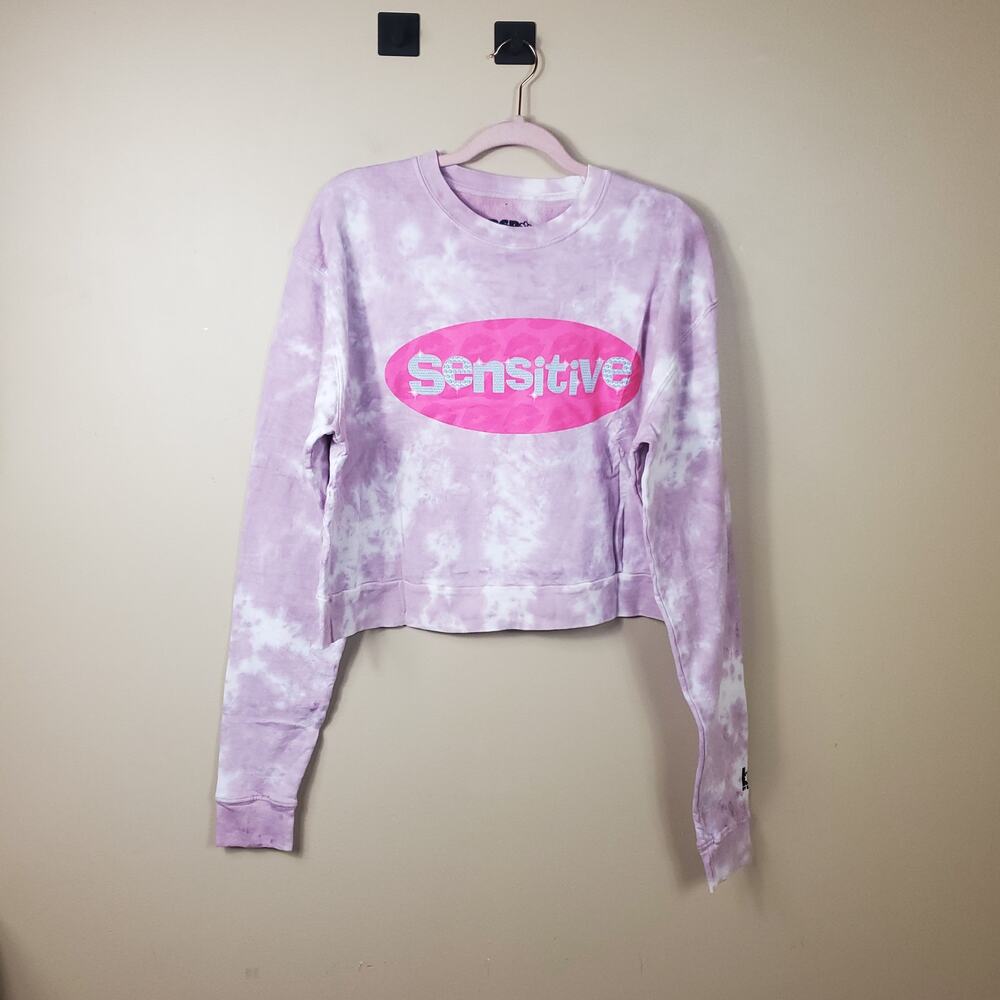 By Samii Ryan Pink Tie-dye Cropped 'Sensitive' Crewneck Sweatshirt Size M